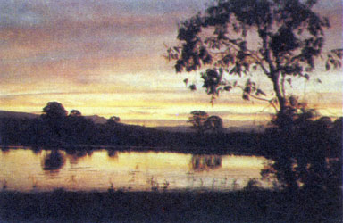 Закат на берегу озера в горах Тасмании